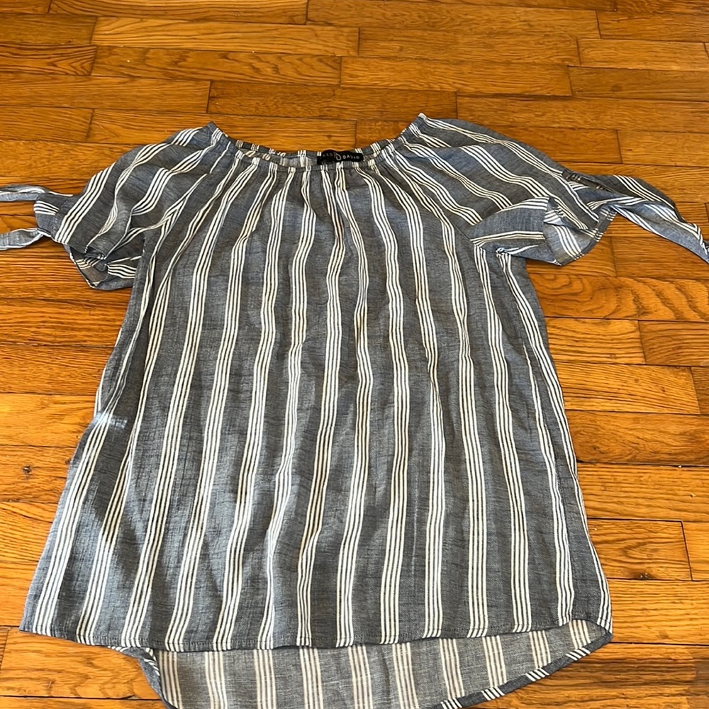 $ Clearance Sale $ Fred David Navy and White Striped Off-Shoulder Blouse